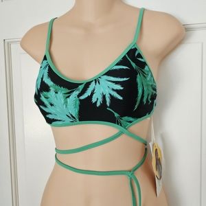 SOLD LOT Tropical Bikini Top Leaf Wrap Tie XS/S Size 0-2 Green Black NEW NWT